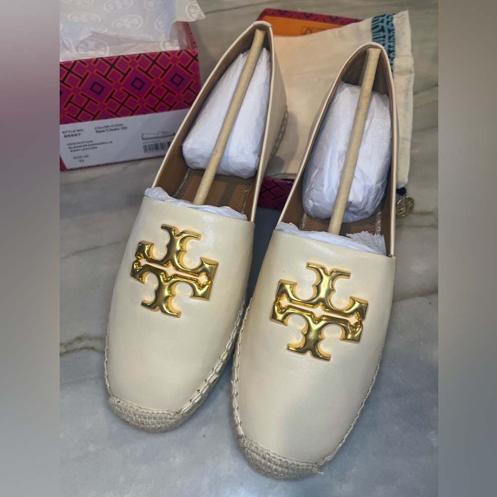Tory Burch Eleanor Espadrille, NWT soft cream leather, jute/rubber sole, size 11